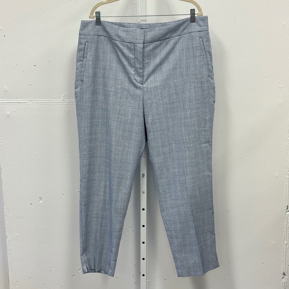 Talbots Womens 18 Blue White Glen Plaid Dress Pants Straight Leg Stretch VN300